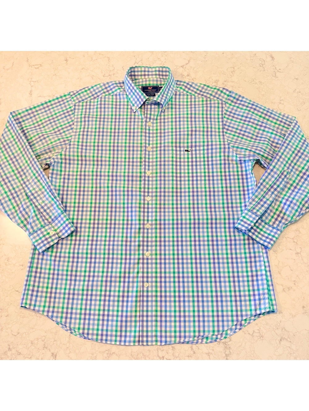 Vineyard Vines Tucker Shirt Mens XL Blue Green Plaid Button Down 100% Cotton